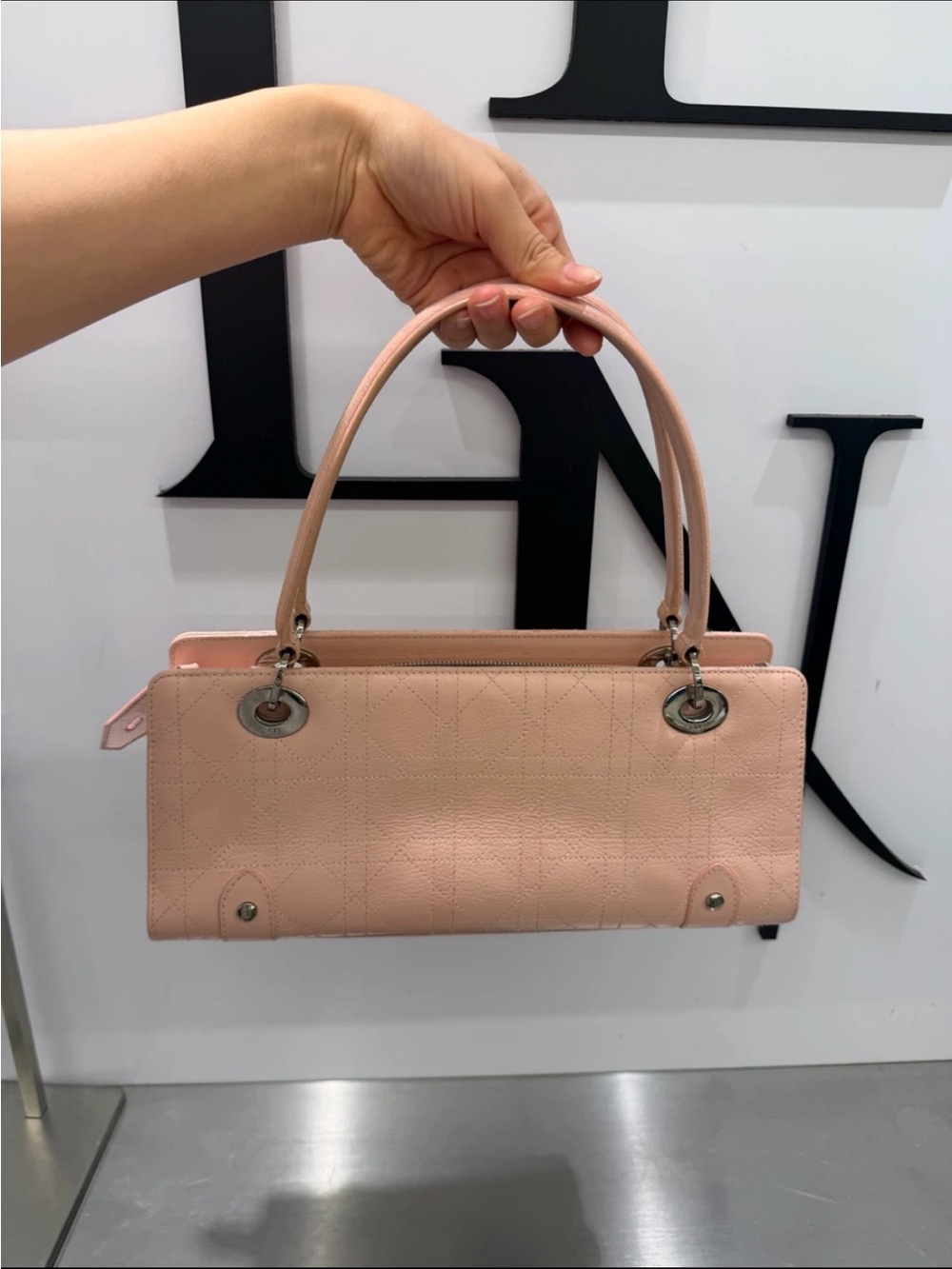 Dior D-Joy Bag Original Size Pink Cannage Leather